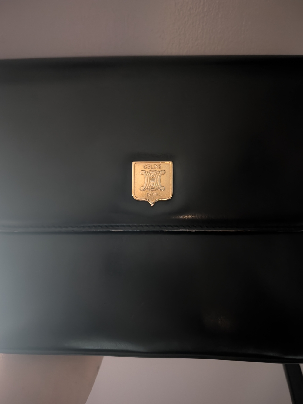 Celine Black Leather Blason Crest Flap with Gold Hardware